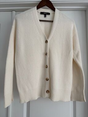 Hudson Jeans Women's Ivory Ribbed Button Cardigan